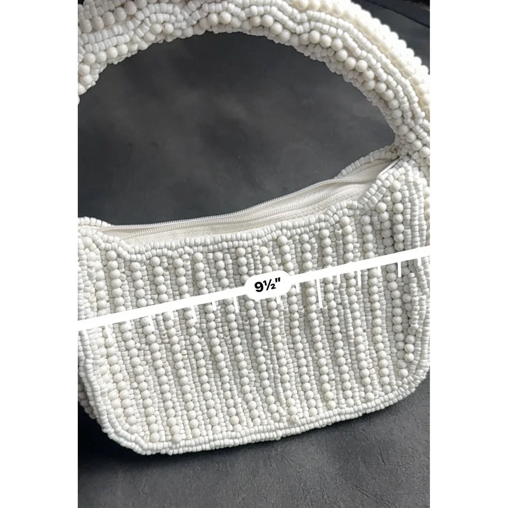 Antik Kraft White Beaded Handbag Mini Hobo Bag Bridal Coquette Y2K Boho Chic
